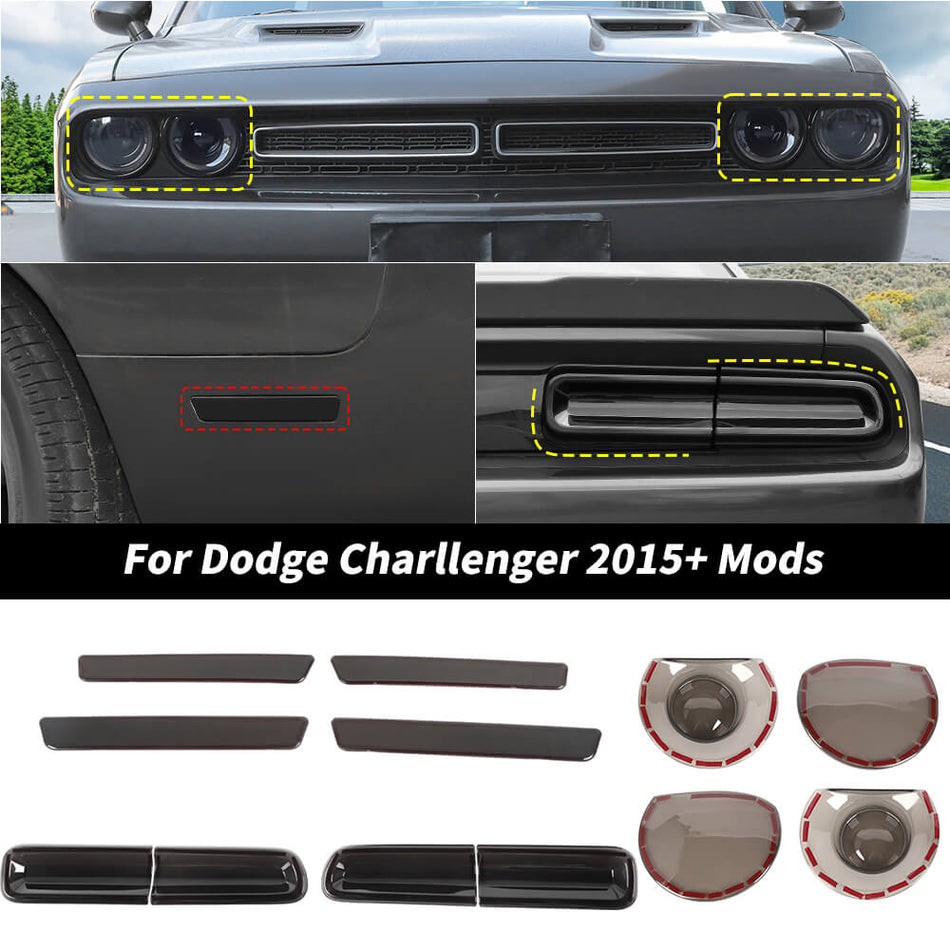 For 2015+ Dodge Challenger Headlight & Tail Light & Wheel Arch Light Decoration Trim Kit（12pcs）