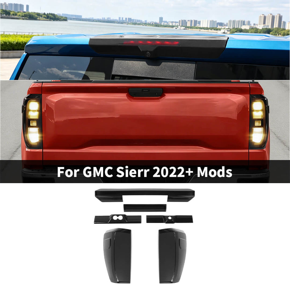 For 2022+ GMC Sierra Smoked Third Brake Light & Tail Light Decoration Cover Trim（6 pcs）