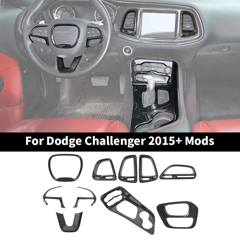 For 2015+ Dodge Challenger Interior Center Console Dash Trim Cover Kit (10 pcs)