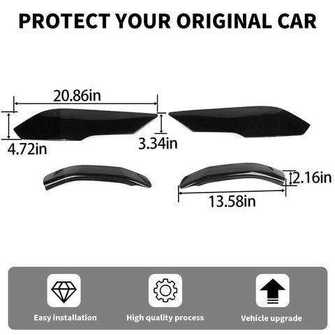 For 2018-2023 Ford Mustang Smoked Black Front Lamp Covers Fog & Head Light Trim Cover