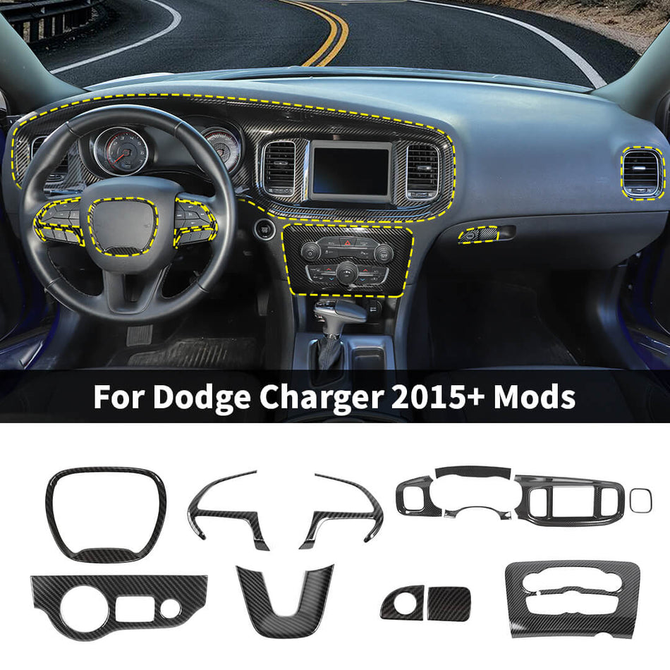 For 2015+ Dodge Charger Interior Center Console Cover Trim Kit (13 pcs)