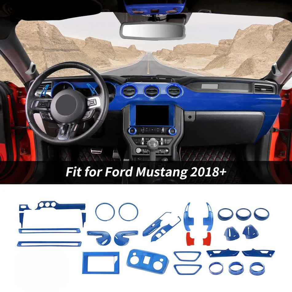 For 2015-2023 Ford Mustang 28 x Interior Full Set Decoration Cover Trim Kit Blue