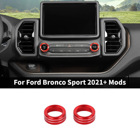 For 2021+ Ford Bronco Sport Interior Console Audio Voice Tune Switch Knob Trim Ring (2 pcs)