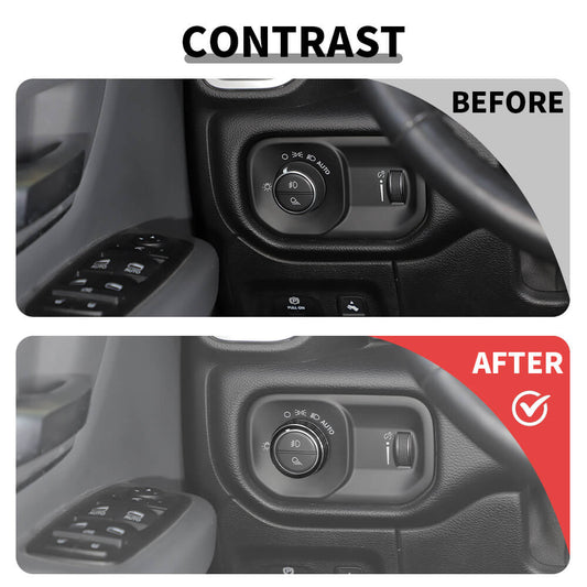 For 2018+ Dodge RAM Headlight Center Console Switch Knob Trim Ring Kit
