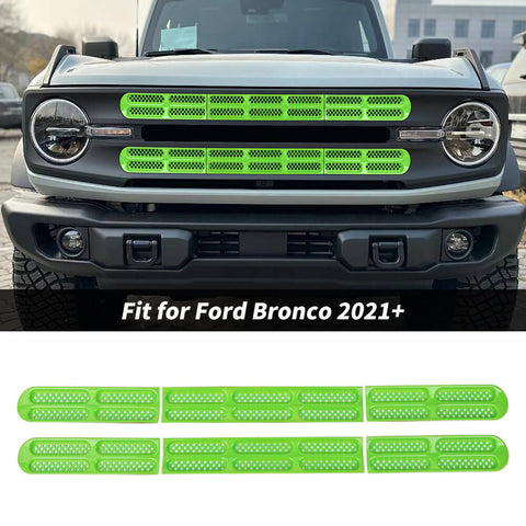 For 2021+ Ford Bronco Front Grille Grill Insert Net Trim Decor （Fits 7-slot Grille）