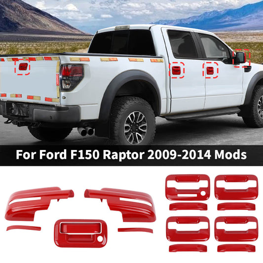 For 2009-2014 Ford F150 Raptor Rearview Mirror Side Door Tailgate Handle Cover Trim Kit (14 pcs)