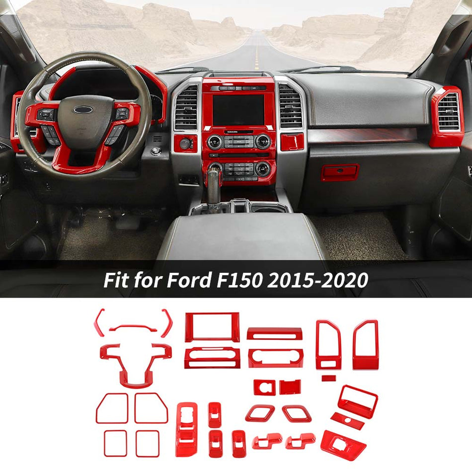 For 2015-2020 Ford F150 28 x Full Interior Set Center Console Cover Trim Red - 8” Touchscreen (Sync 3 Only)