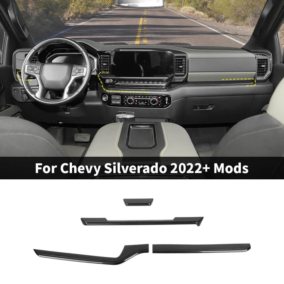 For 2022+ Chevy Silverado Interior Center Console Dash Panel Trim Kit Carbon Fiber（4 pcs）