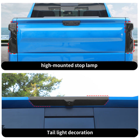 For 2022+ Chevy Silverado Third Brake Light & Taillight Lamp Cover Trim kit Smoked Black