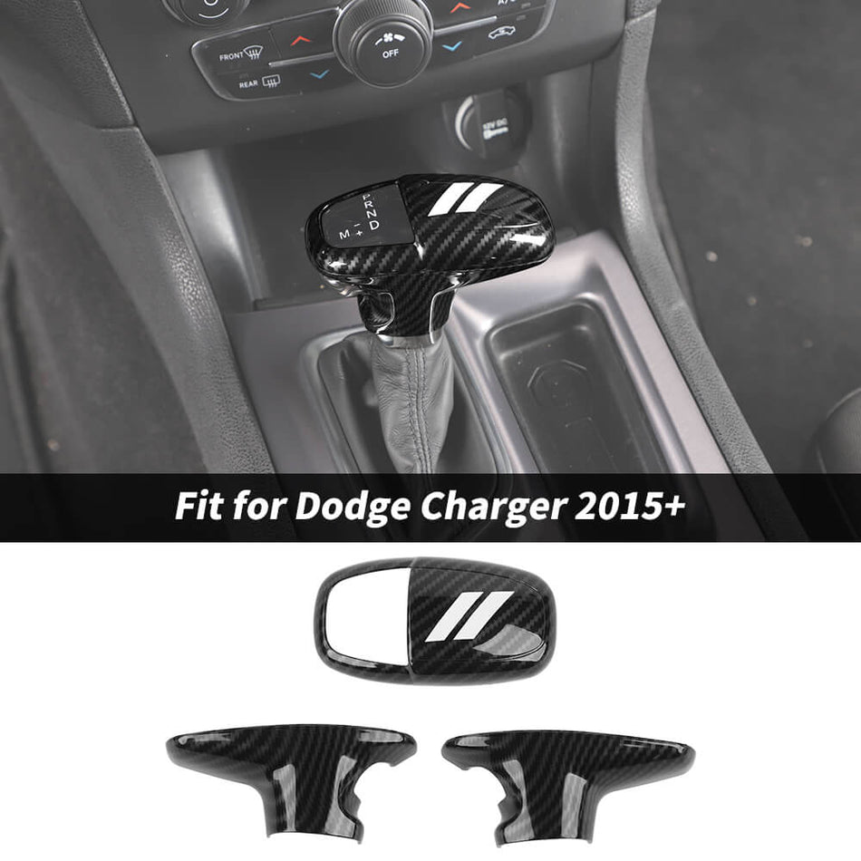 For 2015+ Dodge Challenger/Charger/2018+ Durango Gear Shift Knob Head Cover Trims Carbon Fiber