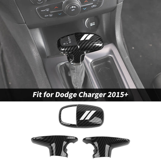 For 2015+ Dodge Challenger/Charger/2018+ Durango Gear Shift Knob Head Cover Trims Carbon Fiber