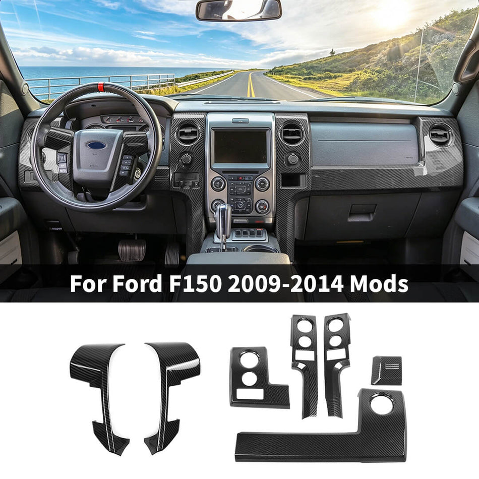 For 2009-2014 Ford F150 Raptor Interior Steering Wheel Center Console Dashboard Cover Trim Kit (7 pcs)