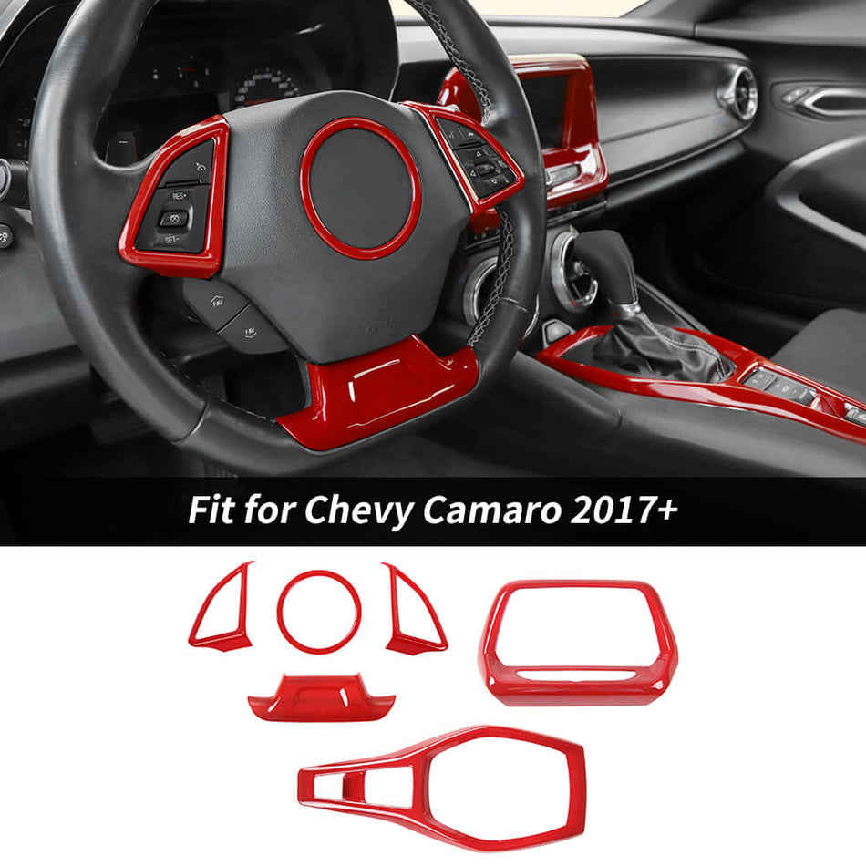 For 2017+ Chevy Camaro Steering Wheel & Gear Shift Panel & GPS Navigation（Large/Small Screen）Cover Decor Kit