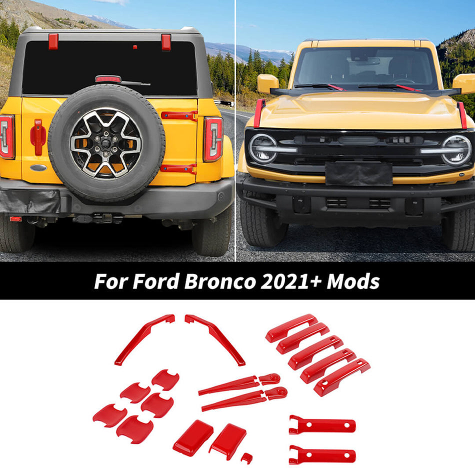 For 2021+ Ford Bronco Exterior Decor Kit Wiper Handle Shell Cover Trim Set (21 pcs)