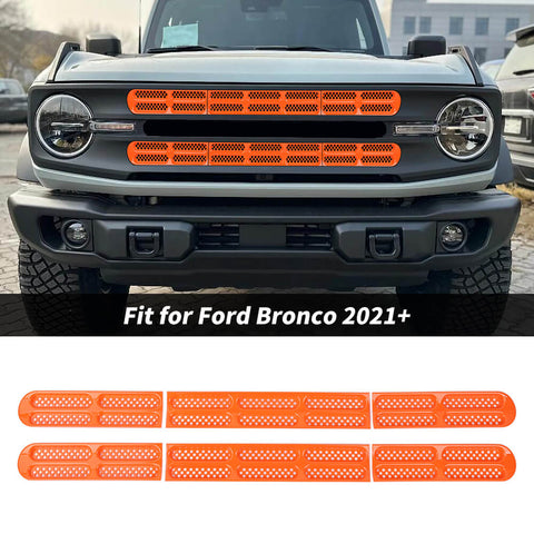 For 2021+ Ford Bronco Front Grille Grill Insert Net Trim Decor （Fits 7-slot Grille）