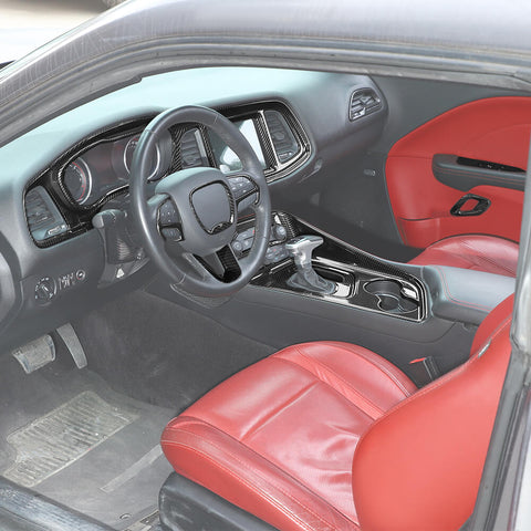 For 2015+ Dodge Challenger 13x Interior Center Console Trim Cover Kit Carbon Fiber