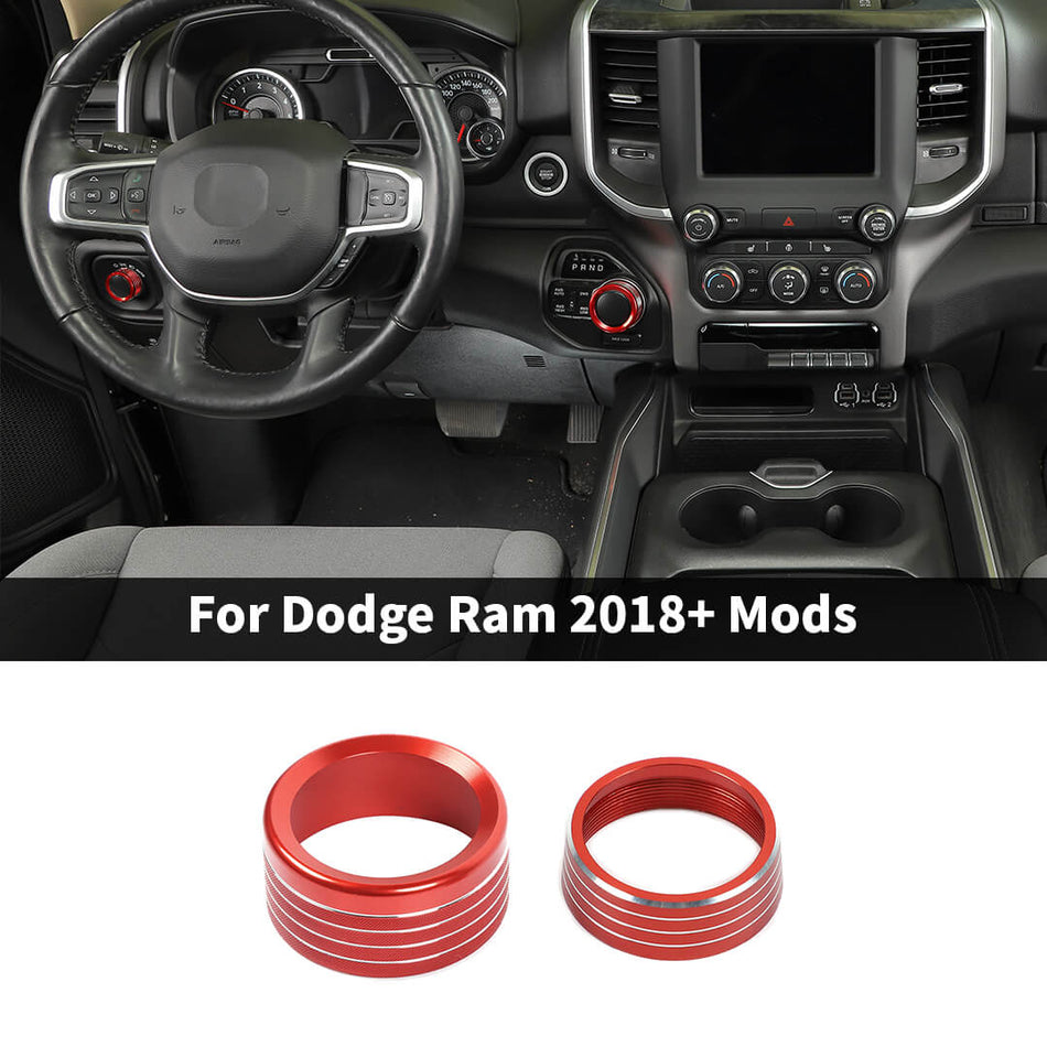 For 2018+ Dodge RAM Interior Headlight Switch Gear Shift Button Knob Cover Ring (2 pcs)