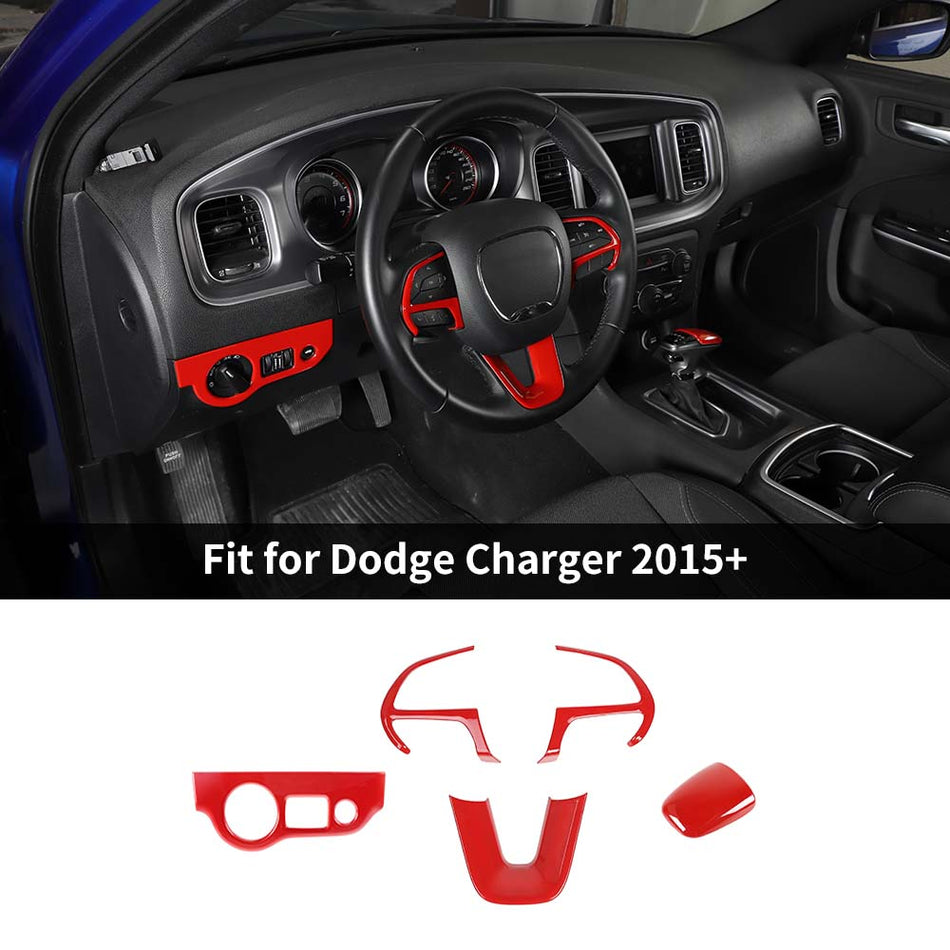 For 2015+ Dodge Charger/Challenger Steering Wheel Headlight Switch Gear Shift Trim