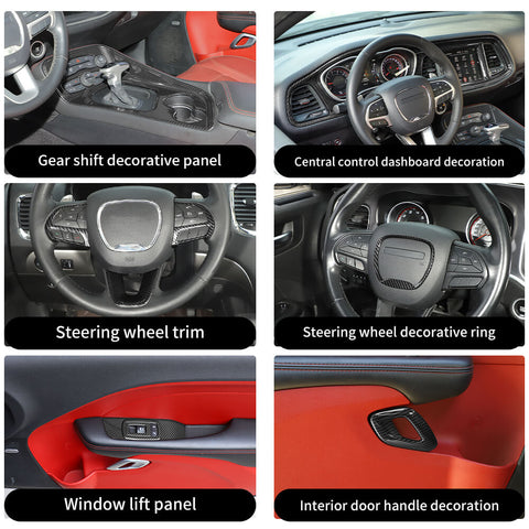 For 2015+ Dodge Challenger 13x Interior Center Console Trim Cover Kit Carbon Fiber