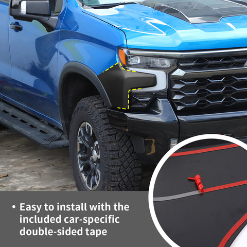 For 2022+ Chevrolet Silverado Black Front Grill Side Fender Wrap Corner Cover Trim