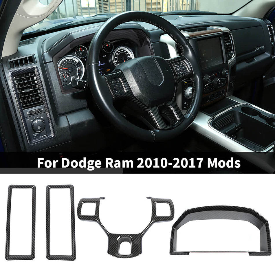 For 2010-2017 Dodge RAM Interior Center Console Steering Wheel Dash Air Vent Cover Trim Kit (4 pcs)