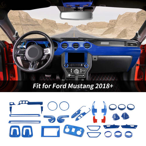 30 x Interior Full Set Decoration Cover Trim Kit For Ford Mustang 2015+ Blue Accessories | CheroCar