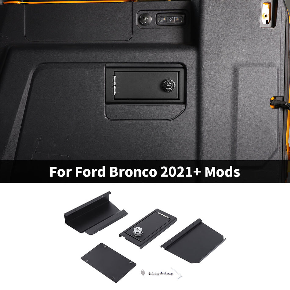 For 2021+ Ford Bronco Interior Rear Trunk Side Vault Safe Box Cargo Storage Lock Box
