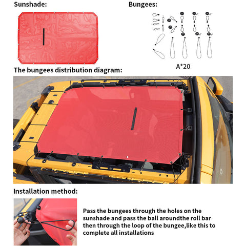 For 2021+ Ford Bronco Roof Insulation Net Mesh Bikini Top Sunshade Cover