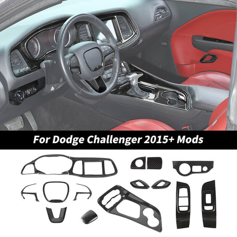 For 2015+ Dodge Challenger Steering Dash Central Console Trim Cover Kit
