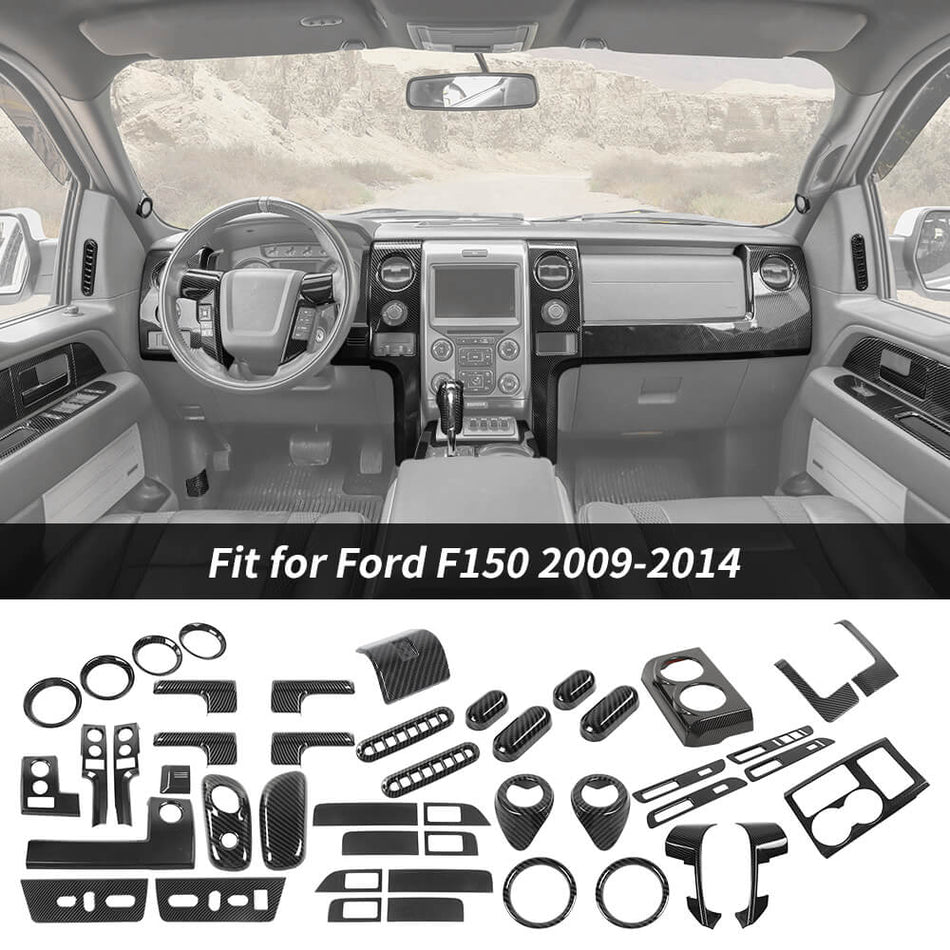 For 2009-2014 Ford F150 Raptor 46 x Center Console And Car Door Trim Kit Carbon Fiber