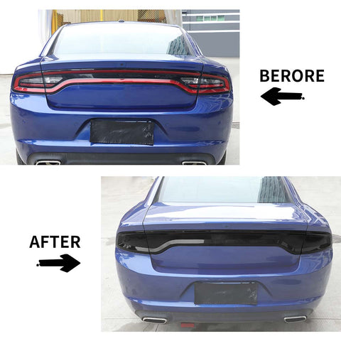 Front & Rear Headlight Taillight Decor Cover Kit For Dodge Charger 2015+ Smoked Black Accessories | CheroCar