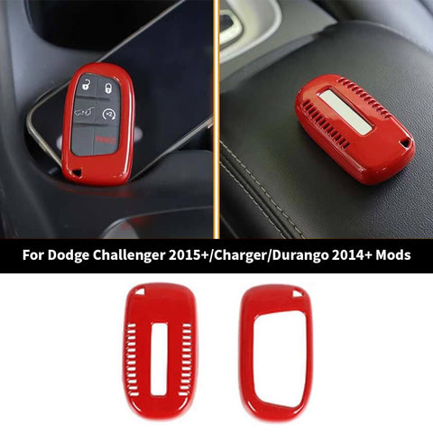 For 2015+ Dodge Challenger/2014+ Charger/Durango Car Key Fob Protect Decor Cover Case Trim (2 pcs)