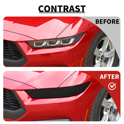 For 2024+ Ford Mustang Smoked Black Front Headlight Lamp Cover Trim Accessories