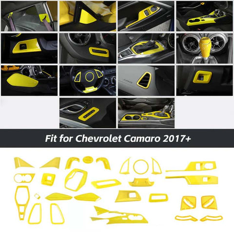 29 x Interior Full Set Decoration Cover Trim Kit For Chevy Camaro 2017+ Yellow Accessories | CheroCar