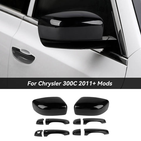 For 2011+ Chrysle 300C Exterior Door Handle Side Mirror Rearview Trim Cover Kit