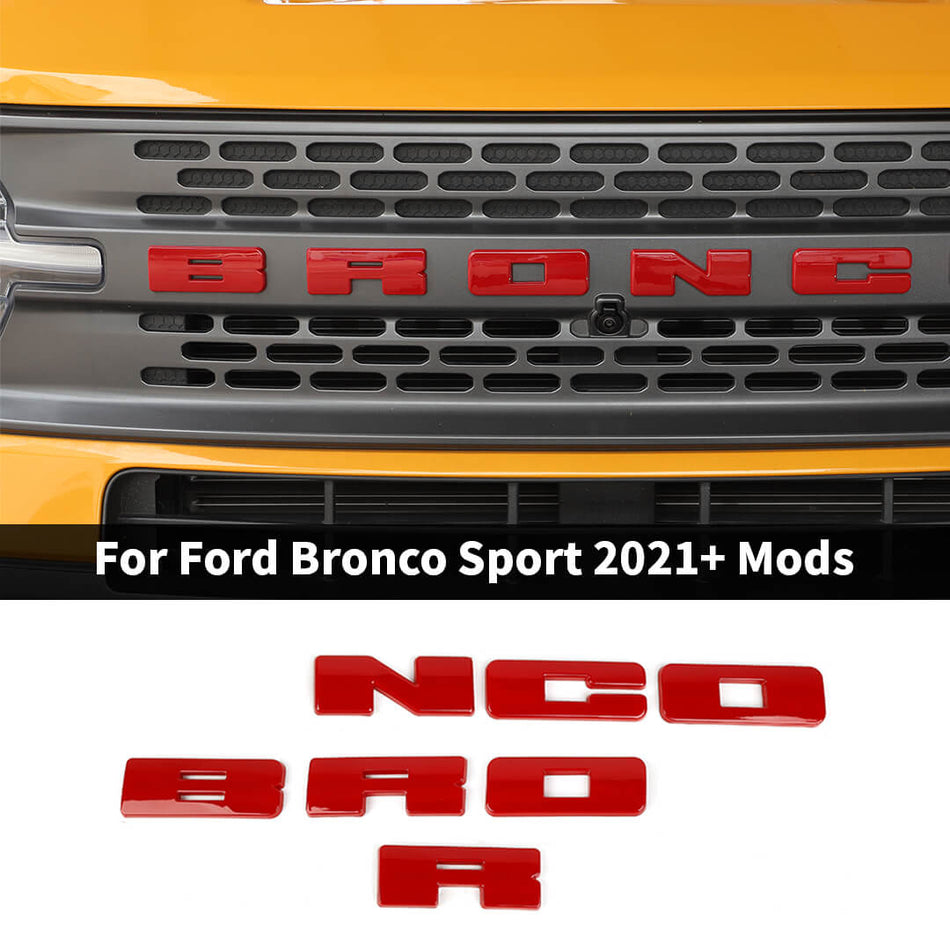 For 2021+ Ford Bronco Sport Exterior Front Grille Emblem Letter Overlay Decal Cover Trim (7 pcs)