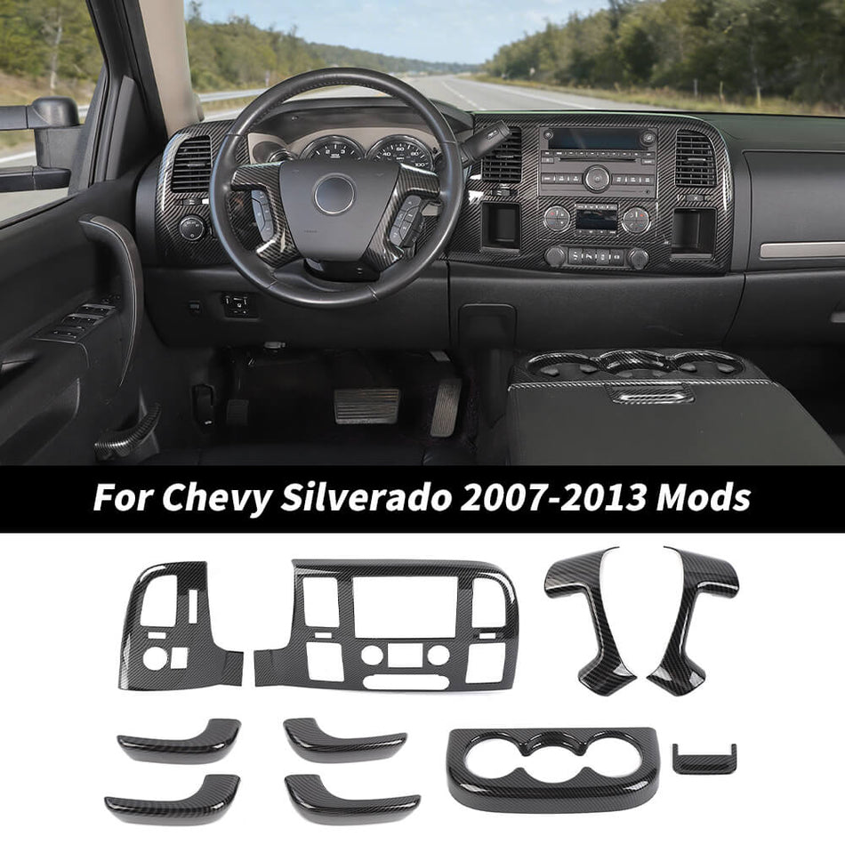 For 2007-2013 Chevy Silverado/GMC-Sierra Interior Center Console Decoration Trim Cover Kit Carbon Fiber（10 pcs）
