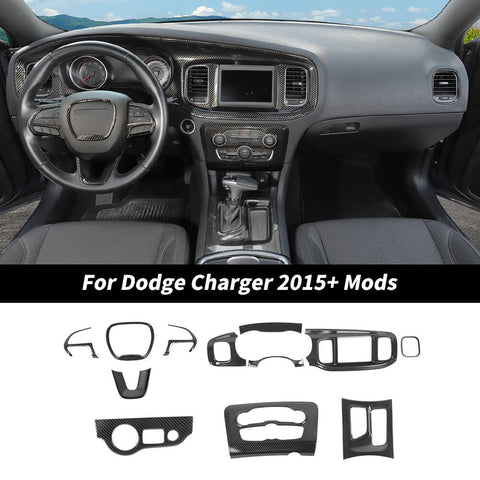 For 2015+ Dodge Charger Center Console Steering Wheel Dash Panel Cover Trim Kit