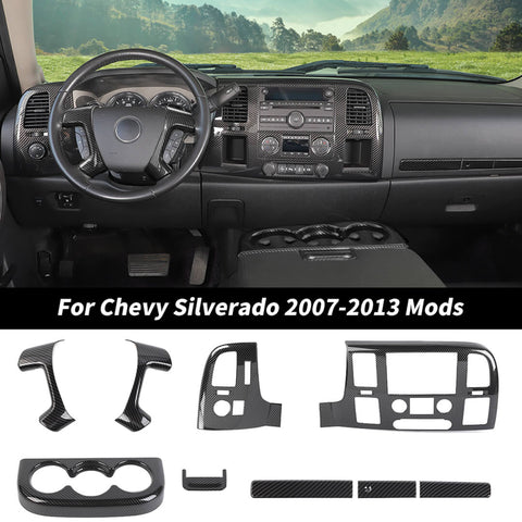 For 2007-2013 Chevy Silverado/GMC-SIERRA Interior Center Console Steering Wheel Cup Holder Trim Cover Kit