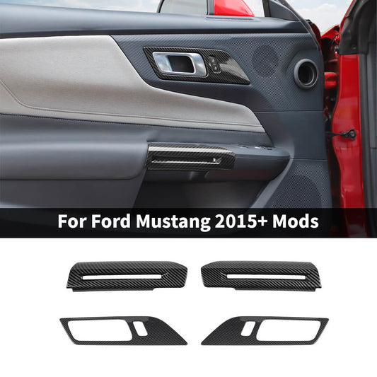 For 2015+ Ford Mustang Inner Door Handle Decoration Panel Bezel Cover Trim Non Memory Seat Button (4 pcs)