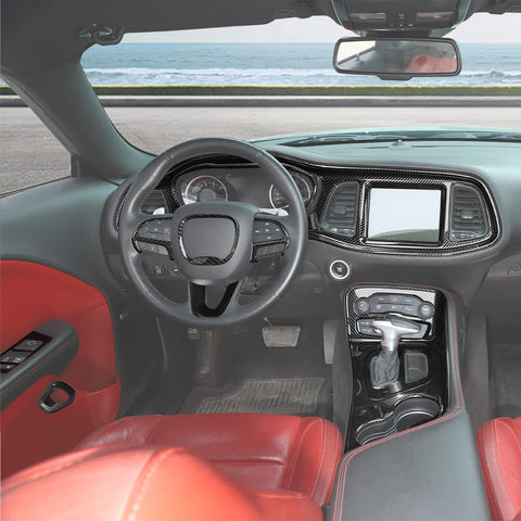 For 2015+ Dodge Challenger 13x Interior Center Console Trim Cover Kit Carbon Fiber