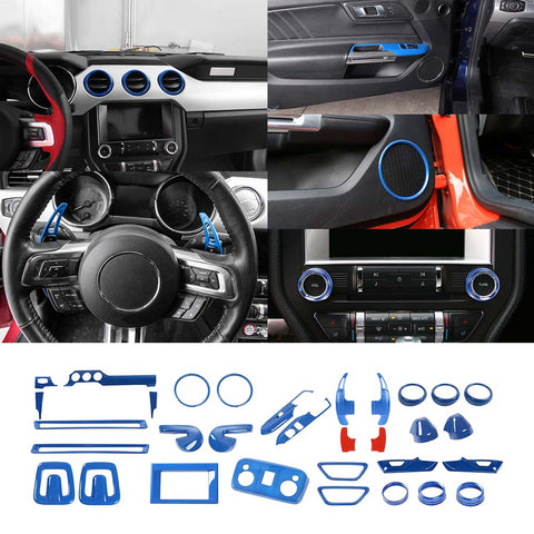 30 x Interior Full Set Decoration Cover Trim Kit For Ford Mustang 2015+ Blue Accessories | CheroCar