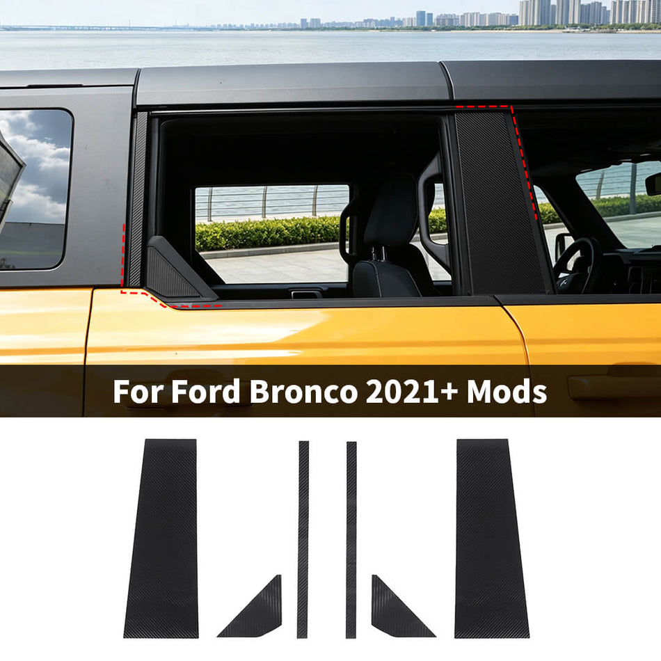 For 2021+ Ford Bronco 4-Door Version Exterior Car Side Window B-Pillar Post Trim Stickers Cover (2 pcs)