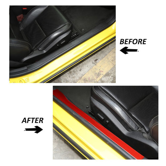 For 2012-2015 Chevy Camaro Real Carbon Fiber Inter & Outer Door Sill Guards Cover Trim Strips