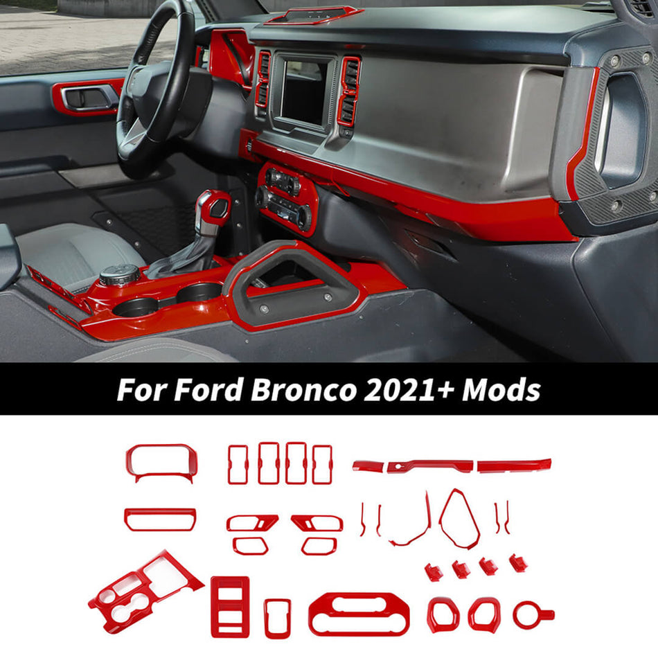 For 2021+ Ford Bronco Interior Center Console Gear Dashboard Decor Cover Trim Strip Kit (30 pcs)