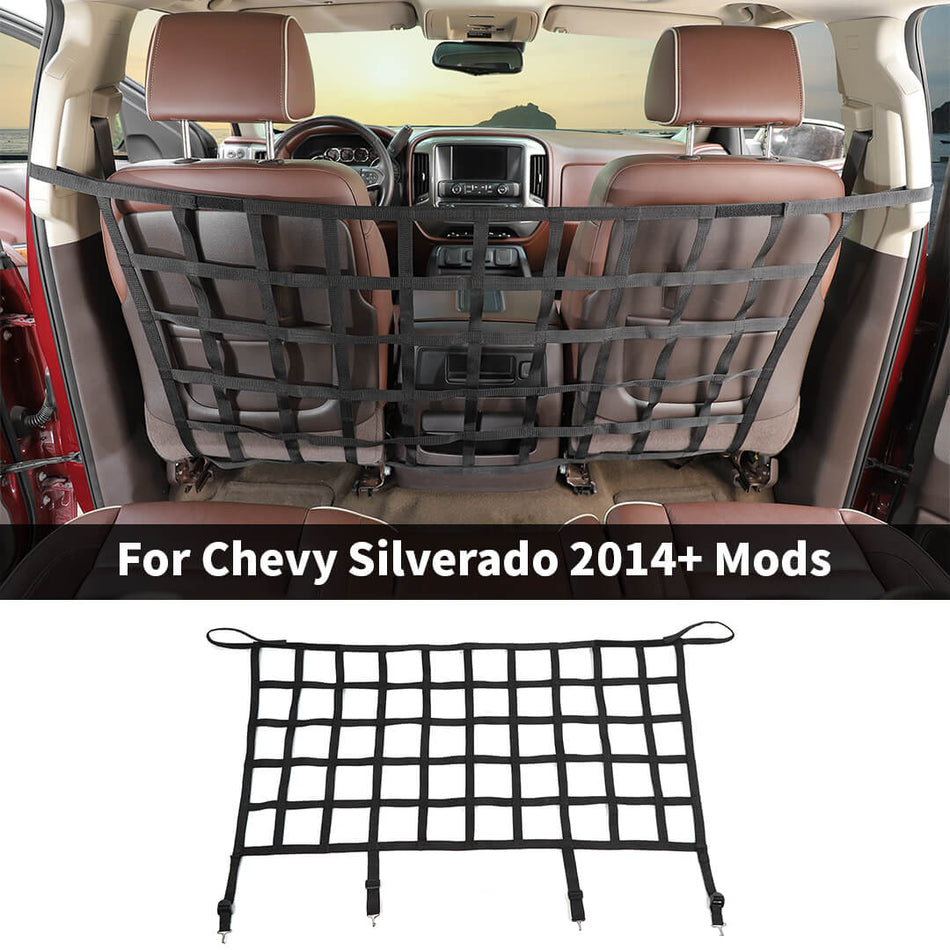 For 2014+ Chevy Silverado/GMC-SIERRA/2014-2022 Colorado/2009+ Ford F150/2010+ Dodge RAM Rear Seat Mesh Cargo Isolation Net Barrier