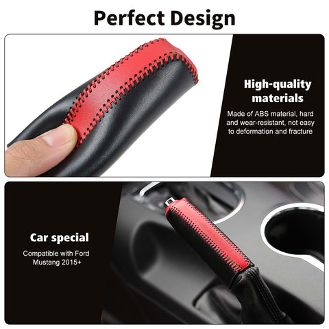 Anti-slip Gear Shift Knob Hand Brake Leather Cover Trim For Ford Mustang 2015+｜CheroCar