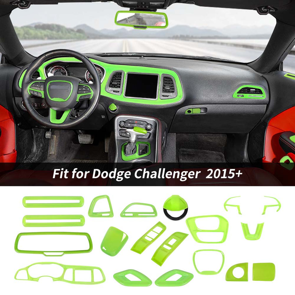 For 2015+ Dodge Challenger 19 x Car Interior Decoration Trim Cover Kits Green