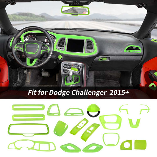 19 x Car Interior Decoration Trim Cover Kits For Dodge Challenger 2015+ Green Accessories | CheroCar