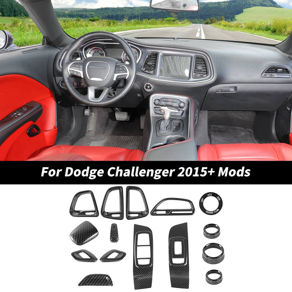 For 2015+ Dodge Challenger Interior Center Console Door Trim Cover Kit (15 pcs)